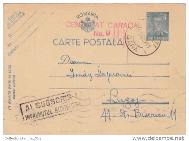 72705- MICHAEL, KING OF ROMANIA, POSTCARD STATIONERY, PIATRA OLT RAILWAY STATION STAMP, 1941, ROMANIA - Covers & Documents