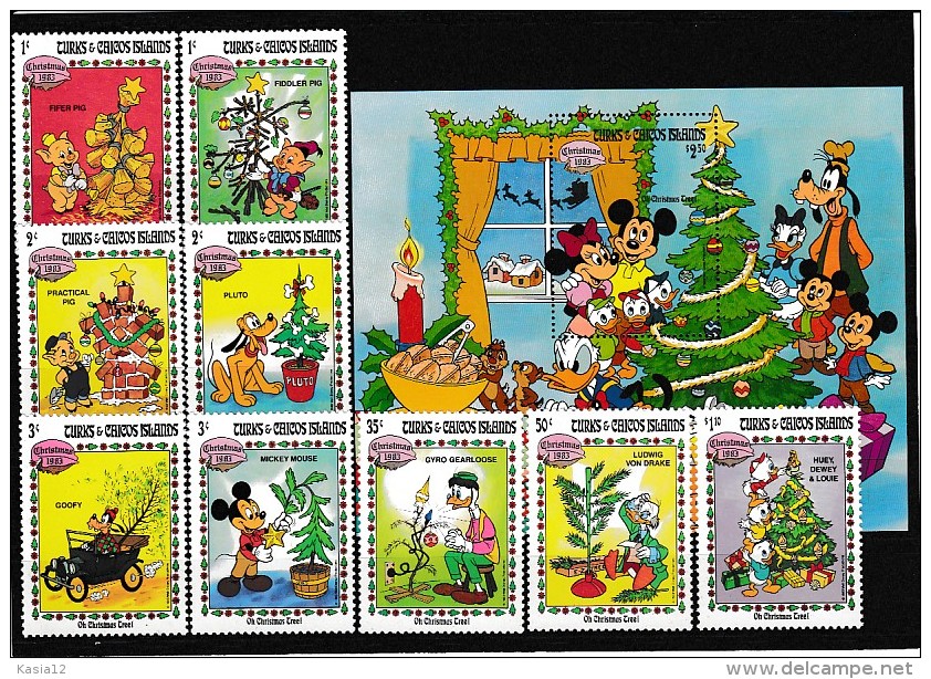 A09077)Disney: Turks + Caicos Inseln 648 - 656** + Bl 46** - Disney