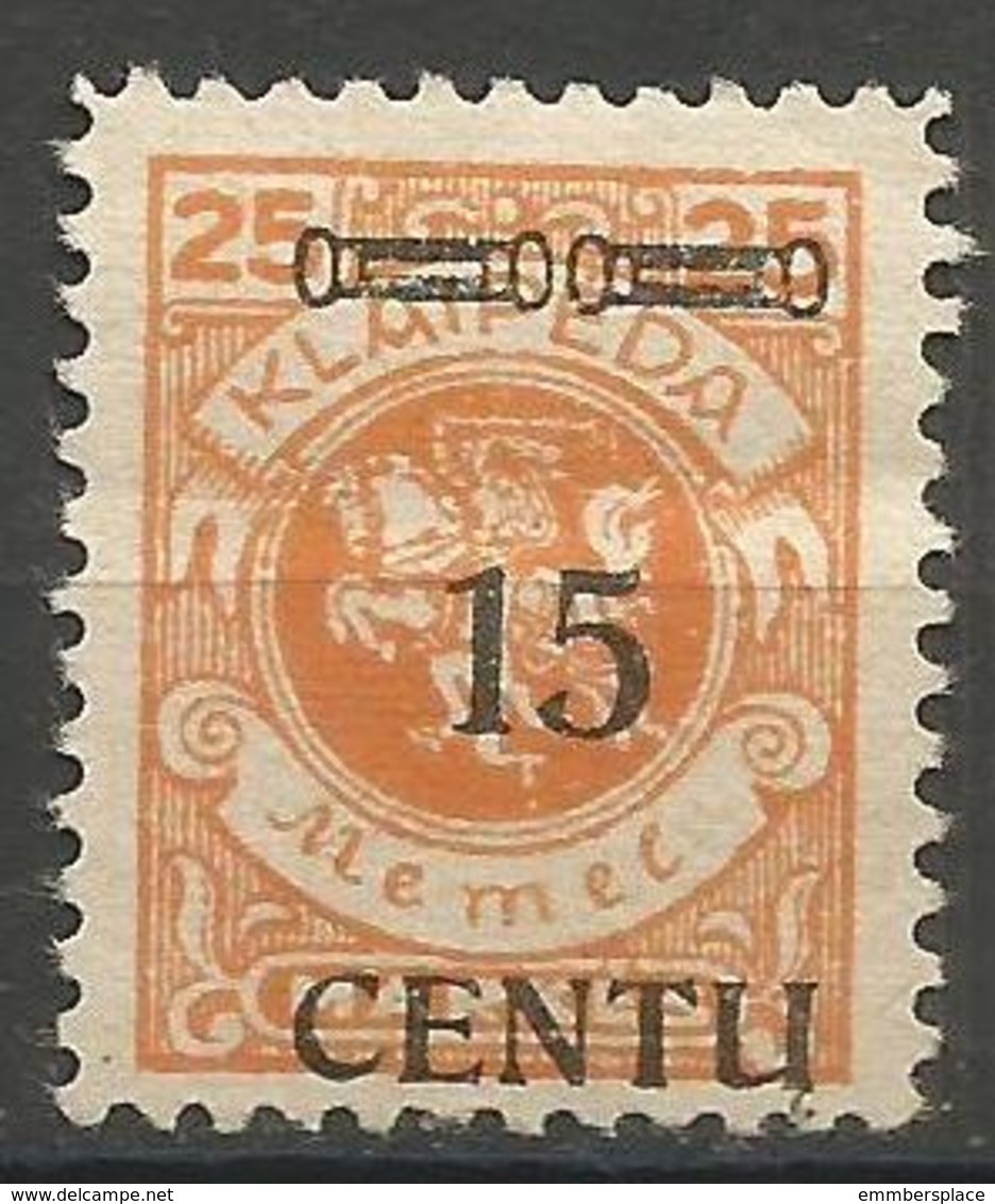 Klaipeda (Memel) - 1923 Centu Overprint 15c/25m Unused No Gum    Mi 170 - Ungebraucht