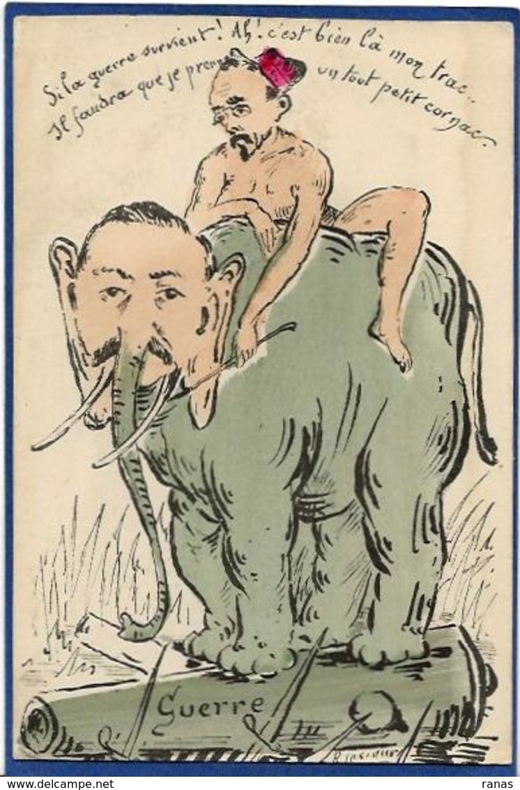 CPA éléphant Satirique Caricature Guerre Non Circulé - Elefantes