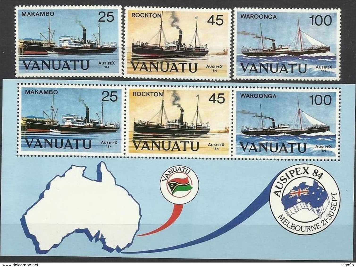 VA 1984-683-5 SHIPS, VANUATU,1 X 3v + S/S, MNH - Schiffe