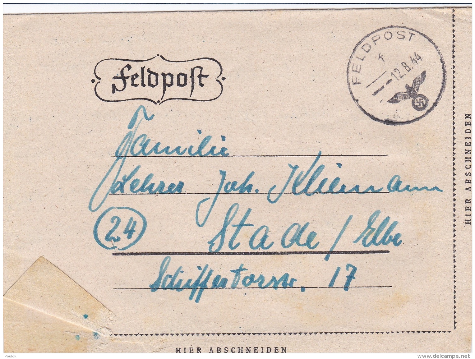 German Feldpost WW2: From Kowel (Ukraine) - Artillerie-Regiment 5 (8./III) FP 23419C P/m 12.8.1944 - Letter Inside. Unde - Militares