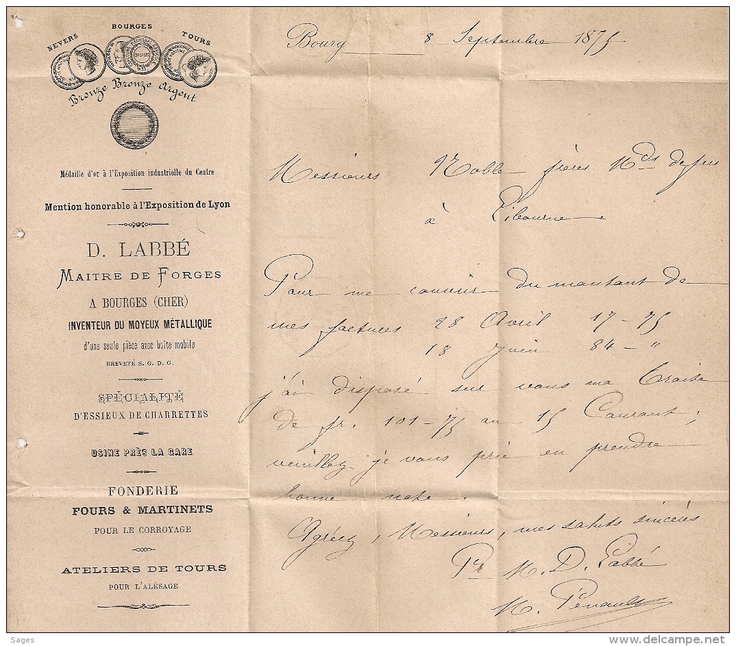 PEU COMMUN AINSI, PASSE 4201 Sur 25c Cérès Et Au Verso. Convoyeur Station BOURGES Cher Sur LAC Maitre De Forges LABBE. - 1849-1876: Période Classique