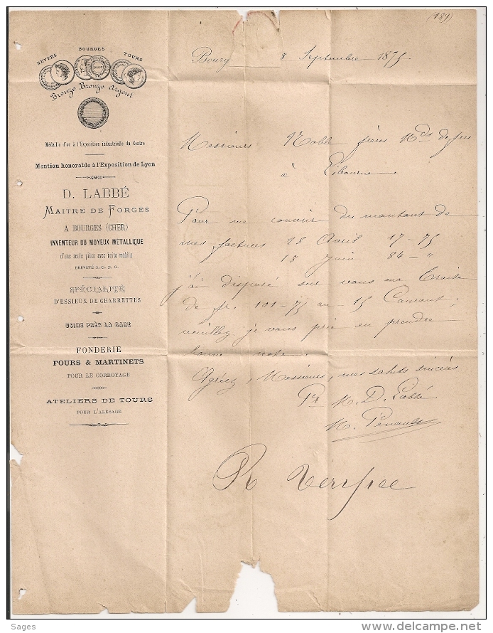 PEU COMMUN AINSI, PASSE 4201 Sur 25c Cérès Et Au Verso. Convoyeur Station BOURGES Cher Sur LAC Maitre De Forges LABBE. - 1849-1876: Période Classique