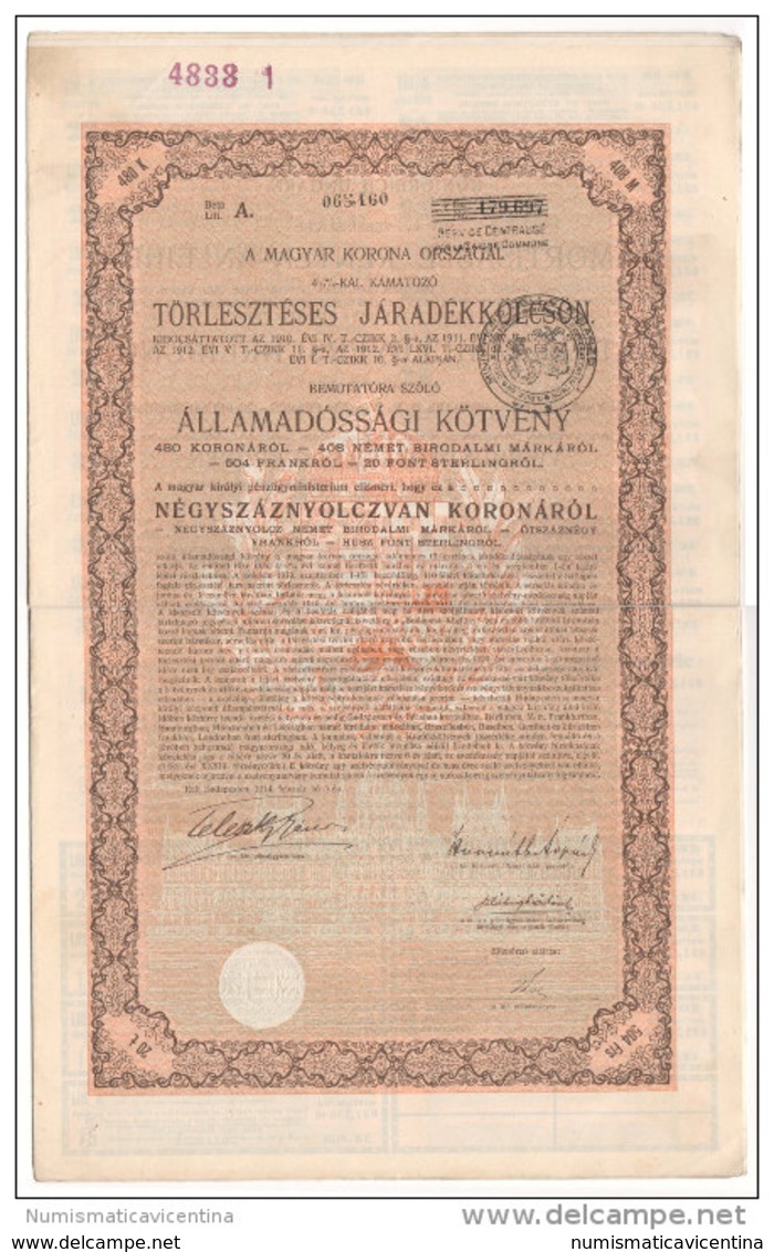 Ungheria Hungary 1914 Obbligazione Da 20 Pounds Timbro Del Regno D'Italia Anni '30 - Altri & Non Classificati