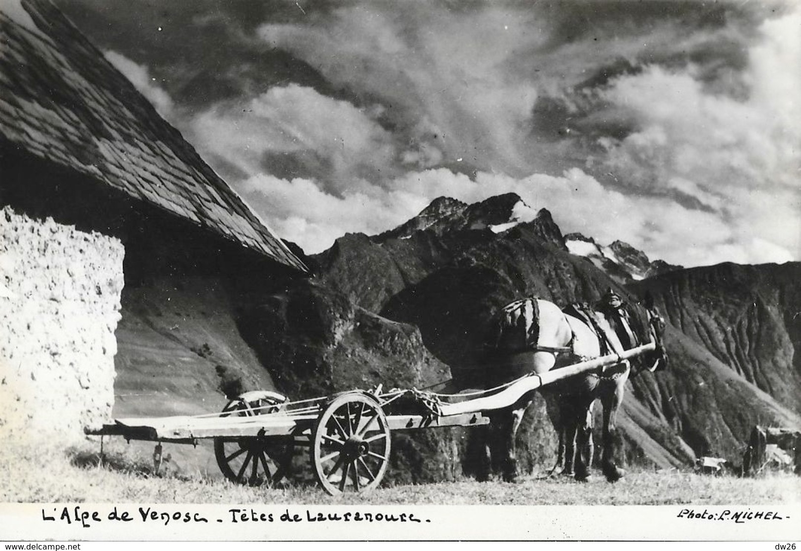 L'Alpe De Venosc, Têtes De Lauranoure, Attelage - Carte Photo De L. Michel - Tampon Château De Bourg D'Aru - Altri & Non Classificati