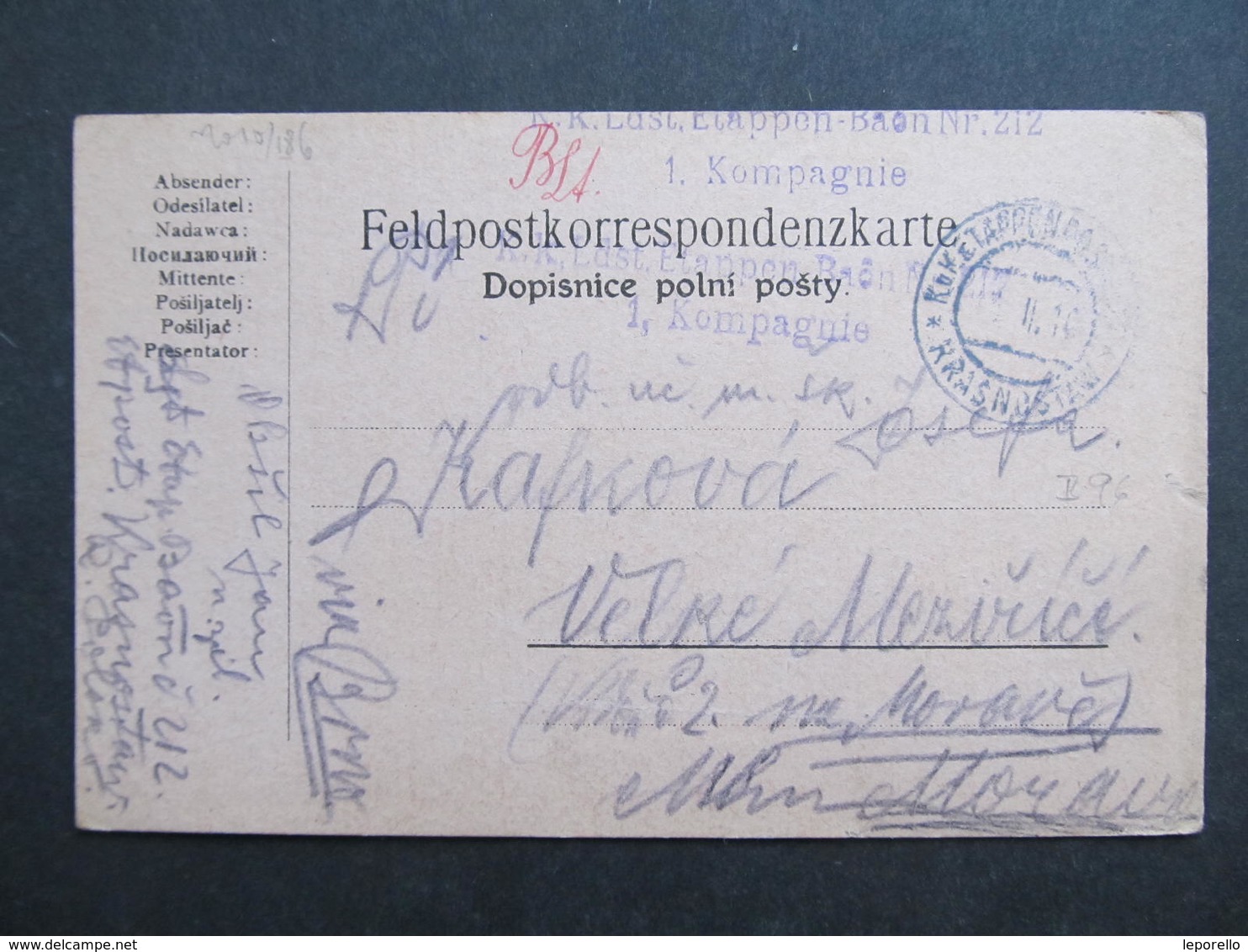 Feldpostkorrespondenzkarte K.k.Etappenpostamt Krasnostaw - Velke Mezirici 1916 ////  D*33895 - Briefe U. Dokumente