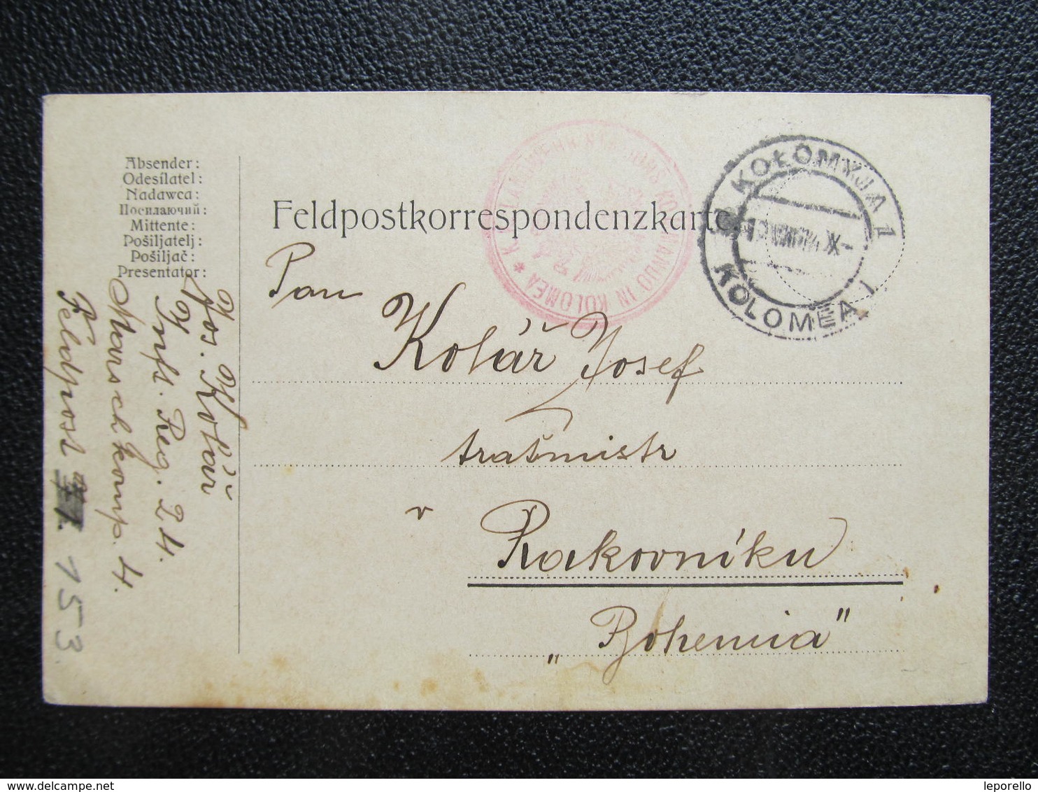 Feldpostkorrespondenzkarte Fedlpost Kolomyja Kolomea - Rakovnik 1914 ////  D*33896 - Storia Postale