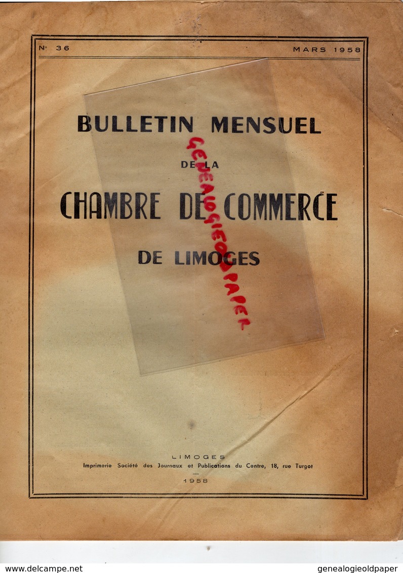 87- LIMOGES- BULLETIN MENSUEL CHAMBRE COMMERCE -MARS 1958- LOUIS DUCHE-CAMILLE PARLON-JEAN LAGARDE-RENE TARANUD - Limousin