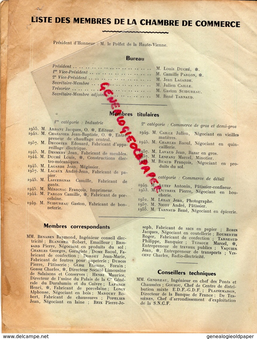 87- LIMOGES- BULLETIN MENSUEL CHAMBRE COMMERCE -MARS 1958- LOUIS DUCHE-CAMILLE PARLON-JEAN LAGARDE-RENE TARANUD - Limousin