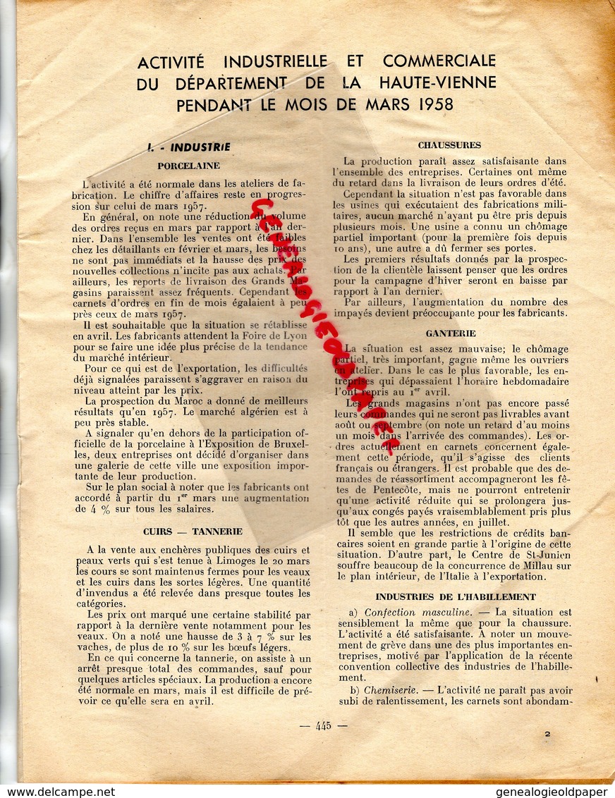 87- LIMOGES- BULLETIN MENSUEL CHAMBRE COMMERCE -MARS 1958- LOUIS DUCHE-CAMILLE PARLON-JEAN LAGARDE-RENE TARANUD - Limousin