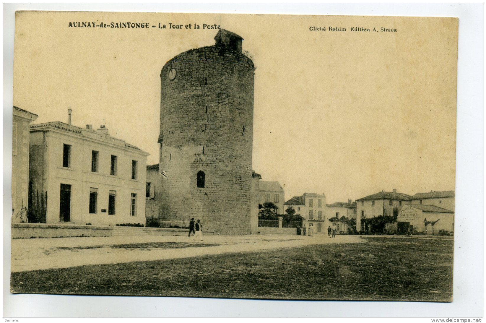 17 AULNAY De SAINTONGE La Poste Et La Tour Place Du Village  écrite Vers 1910      /D03-2017 - Aulnay