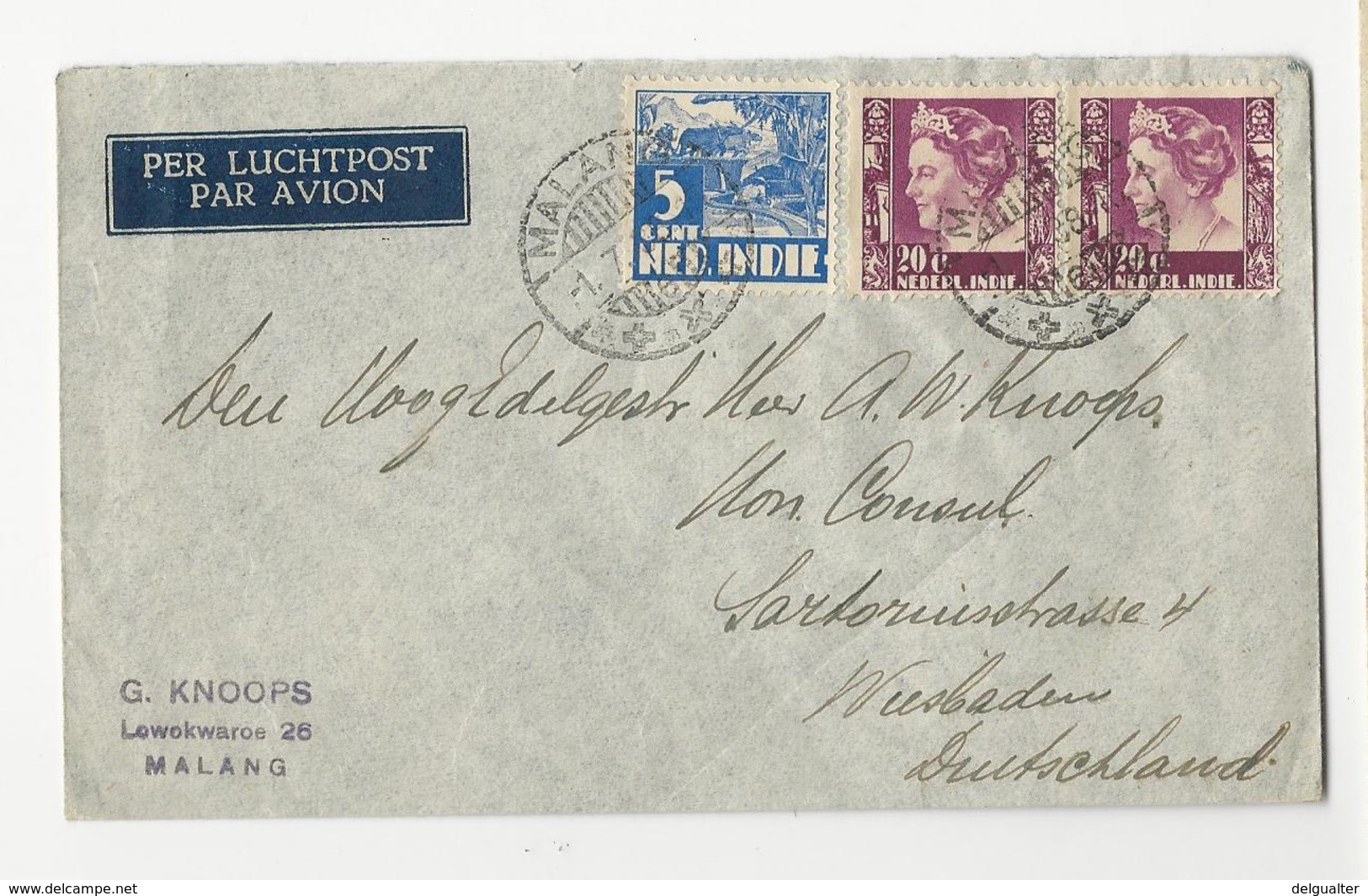 Cover * Nederland East Indies * 1938 * Malang To Wiesbaden (Germany) - Niederländisch-Indien