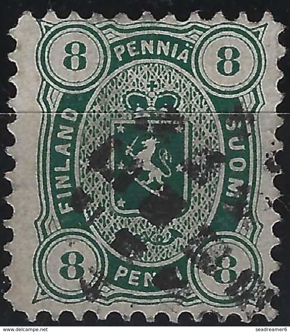 Finlande Coat Of Arms (FACIT) N°14Scz Dark Green Thick Paper Obl Killer Points Carré - Used Stamps