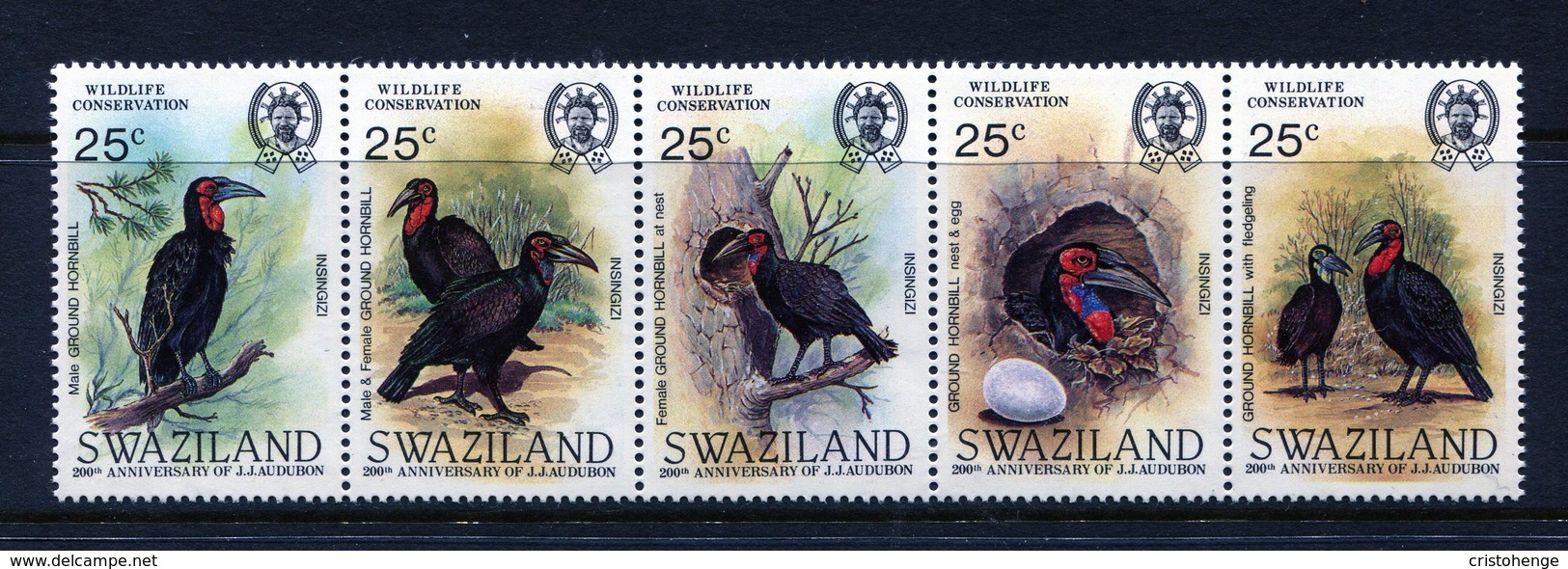 Swaziland 1985 Birth Bicentenary Of John J. Audubon - Ground Hornbills Set MNH (SG 481-485) - Swaziland (1968-...)