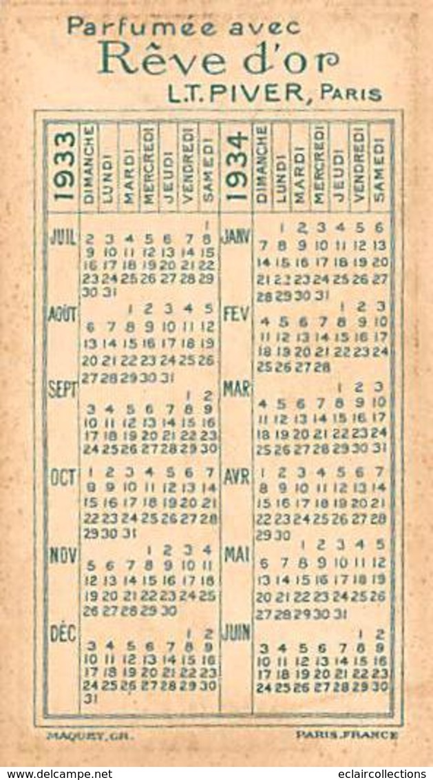 Thème Publicité :  Autour du Parfum.  7 mini cartes calendriers 1933/34 Parfumées  Rêve d'Or Paris 9x5 cm (voir scan)