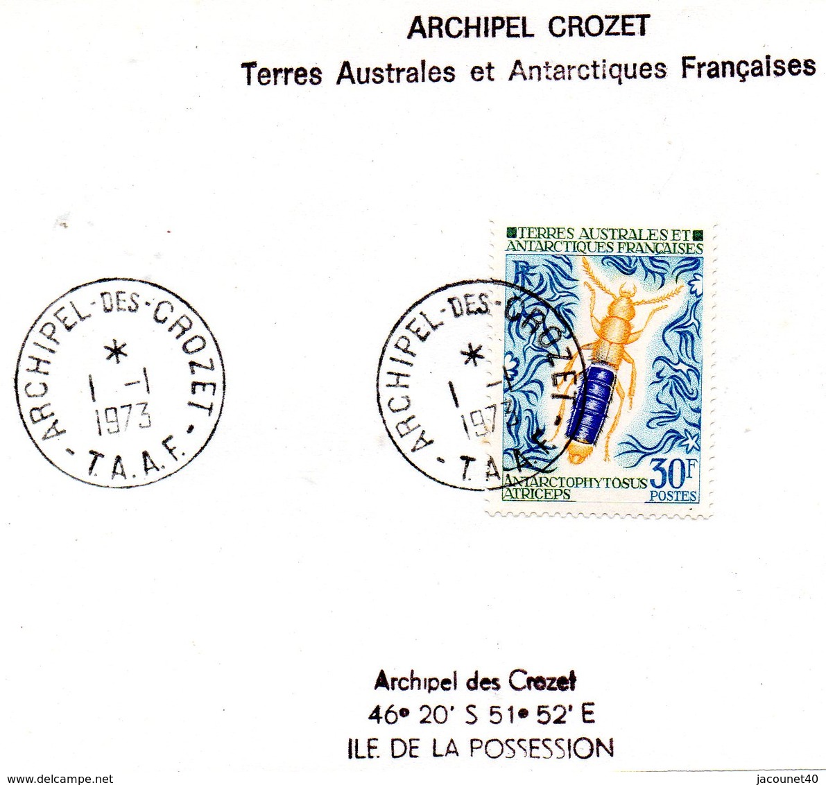 Taaf Crozet Base Alfred Faure Série Insectes 3 Timbres Oblitère Sur Fragment Du 1/1/1973 Couleur Normale Pour Le 3ieme - Used Stamps