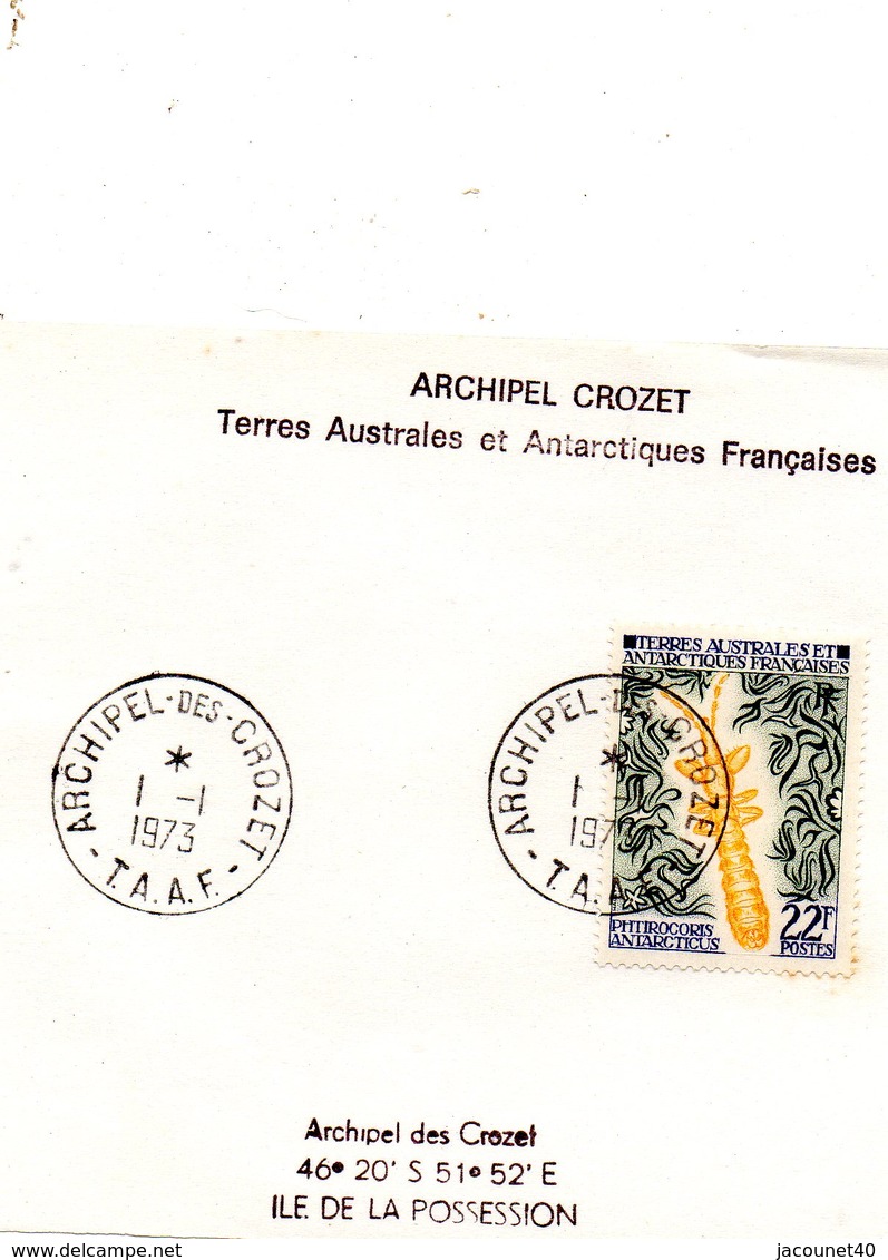 Taaf Crozet Base Alfred Faure Série Insectes 3 Timbres Oblitère Sur Fragment Du 1/1/1973 Couleur Normale Pour Le 3ieme - Used Stamps