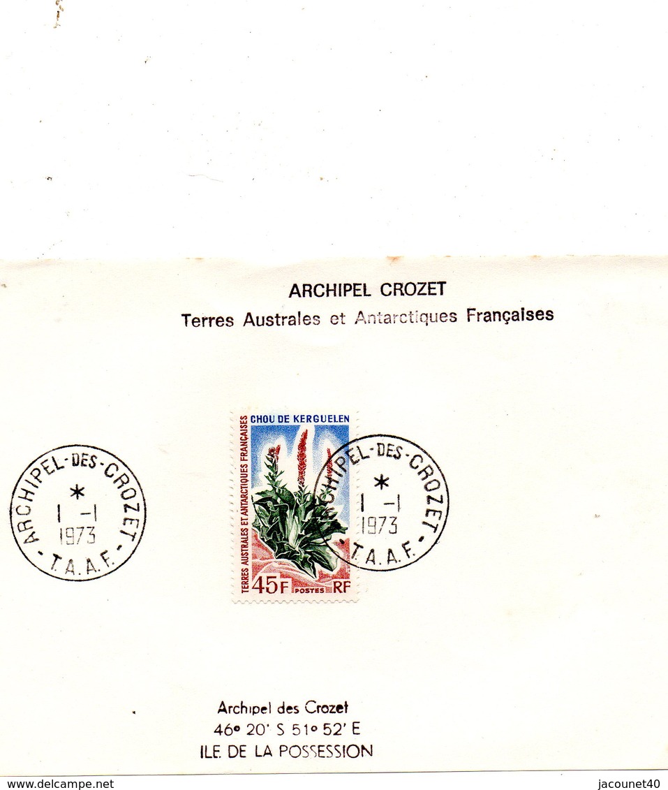 Taaf  Kerguelen Port Aux Français Timbre Chou De Kerguelen Oblitéré Sur Fragment En Date Du 1/1/1973 - Oblitérés