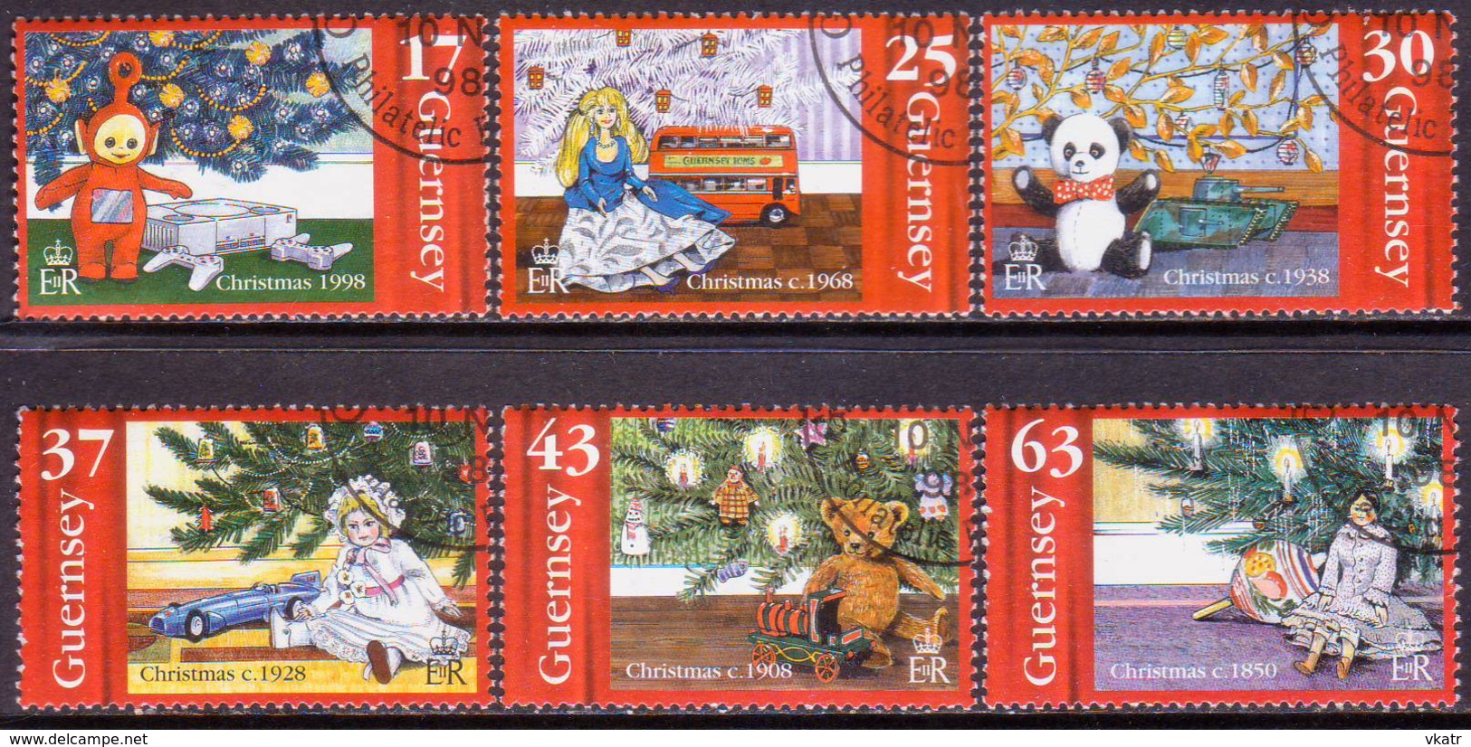 GUERNSEY 1998 SG 810-16 Compl.set+m/s Used 150th Anniv Of Introduction Of Christmas Tree - Guernsey