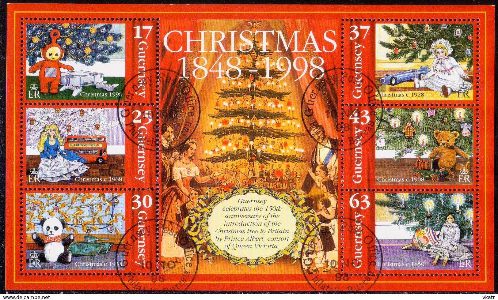 GUERNSEY 1998 SG 810-16 Compl.set+m/s Used 150th Anniv Of Introduction Of Christmas Tree - Guernsey