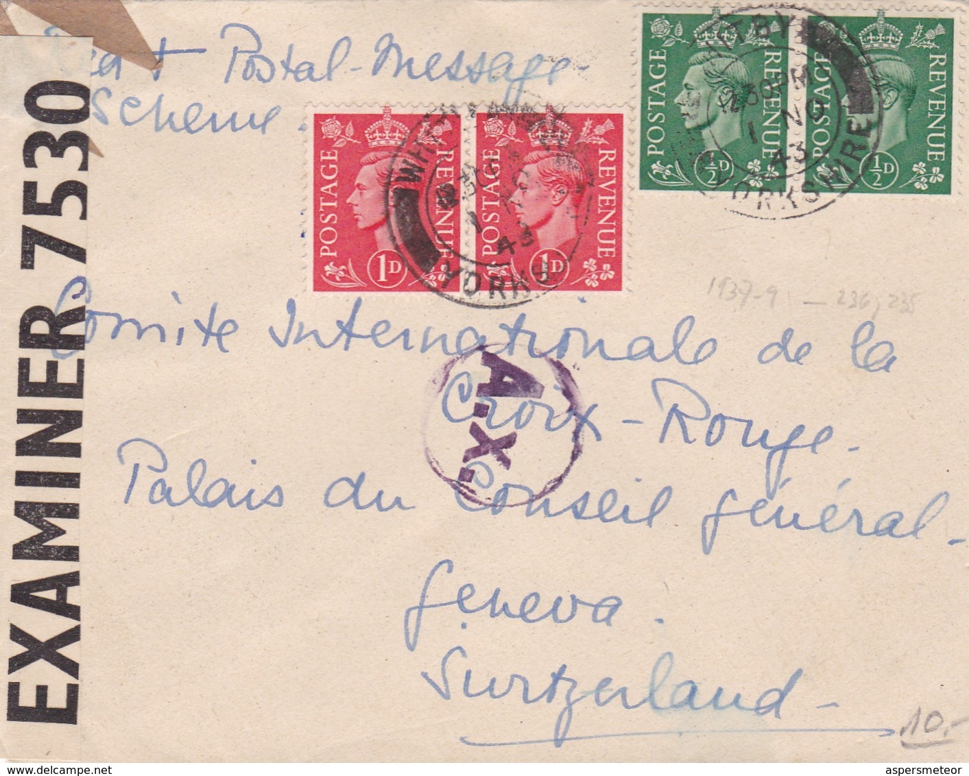 ENVELOPE SOBRE CIRCULATED YORKSHIRE TO BUENOS AIRES CIRCA 1943 AUTRES MARQUES OPENED BY CENSOR II WORLD WAR- BLEUP - Briefe U. Dokumente