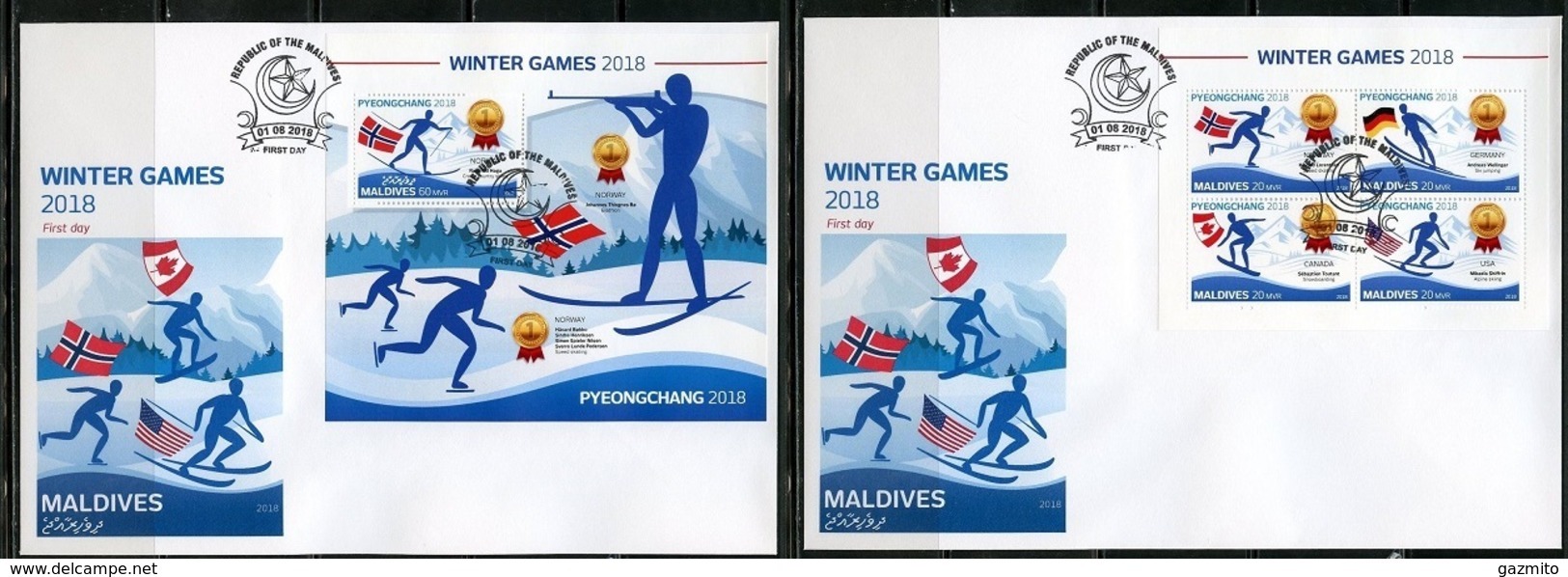 Maldives 2018, Winter Olympic Games In Pyeongchang Winners, Sking, 4val In BF+BF In 2FDC - Hiver 2018 : Pyeongchang