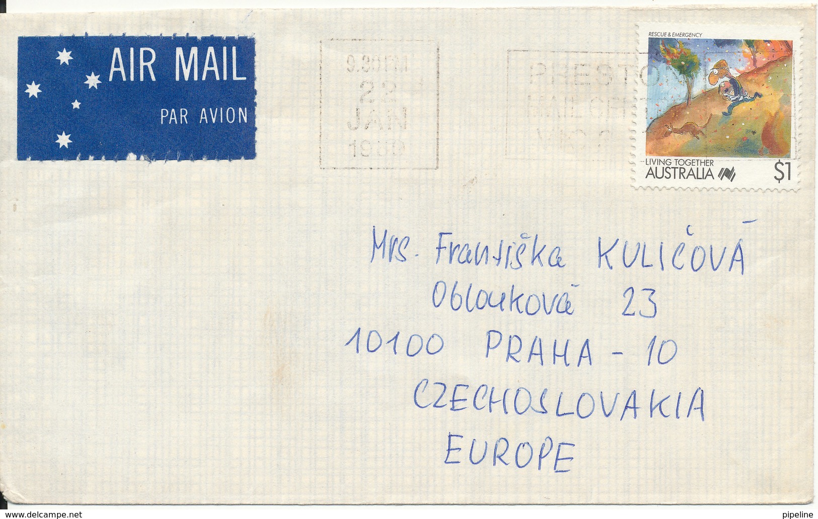 Australia Cover Sent Air Mail To Denmark 1990 Single Franked - Lettres & Documents