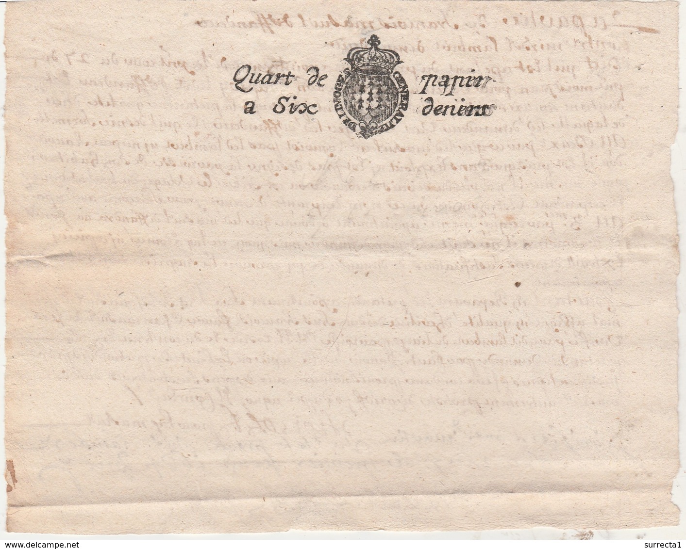 Document 1er Août 1684 / Généralité Limoges / N° 62 / Quart De Papier à Six Deniers - Cachets Généralité