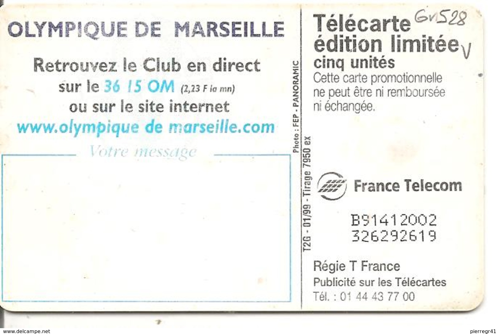 CARTEµ-PRIVEE-5U-GN 528-GEM2-01/99-QUICK-OM-S.PORATO-UTILISE USAGE - 5 Unités