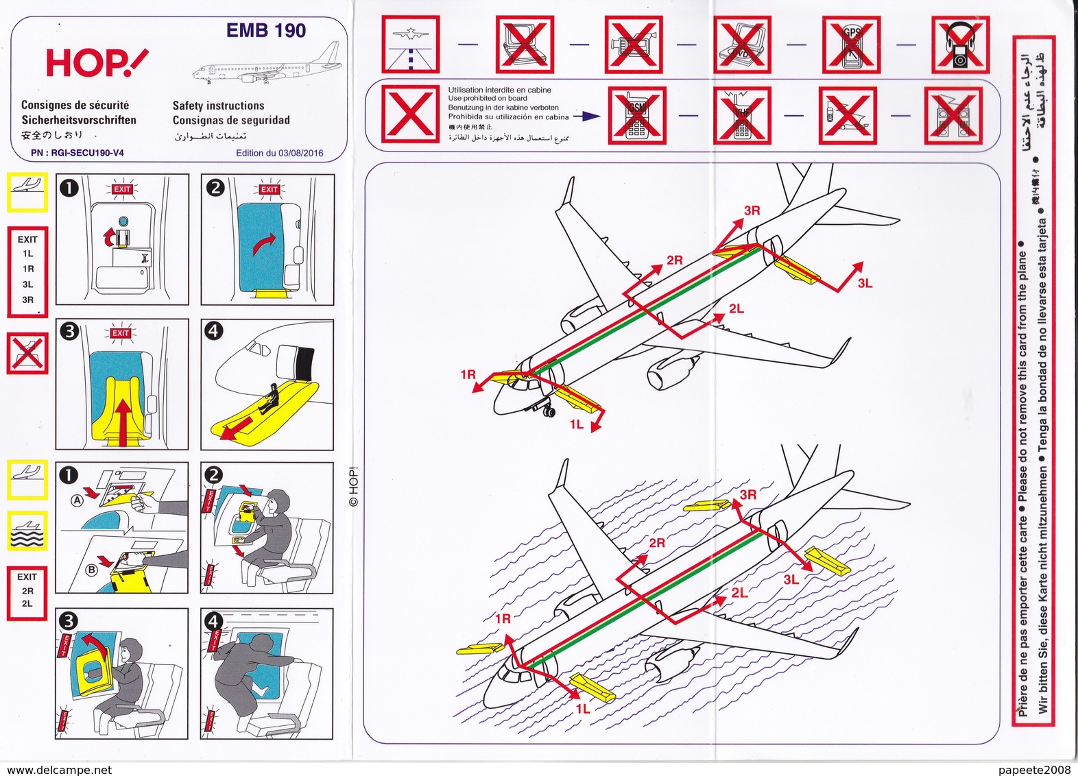 HOP ! Régional - EMB 190 / Consignes De Sécurité / Safety Card - Fichas De Seguridad