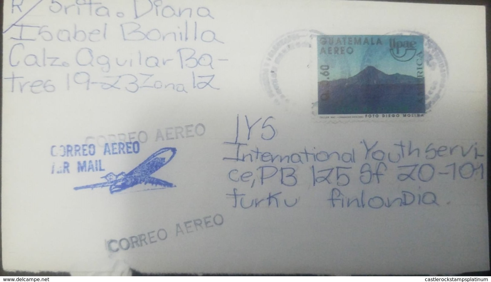 O) 1991 GUATEMALA, AMERICA UPAEP - LAKE ATITLAN. LANDSCAPE . SCOTT C841 -AIRMAIL TO FINLAND, XF - Guatemala