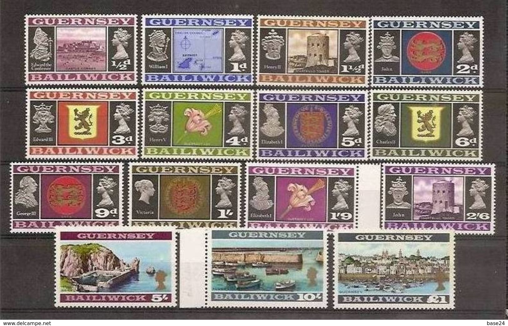 1969 Guernsey SERIE ORDINARIA 15 Valori: 1/2 + 4/11 + 14/18 MNH** DEFINITIVE  VIEWS - Guernesey