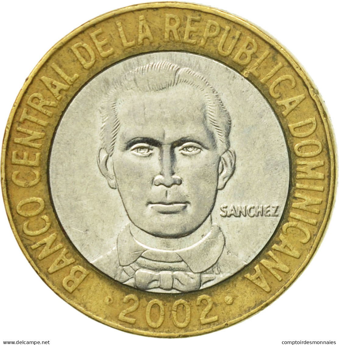 Monnaie, Dominican Republic, 5 Pesos, 2002, TTB+, Bi-Metallic, KM:89 - Dominicaine