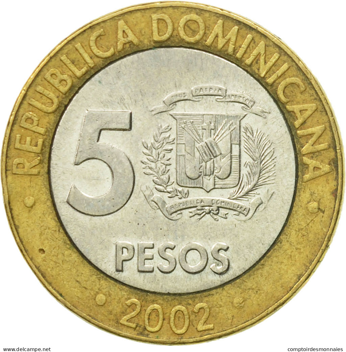 Monnaie, Dominican Republic, 5 Pesos, 2002, TTB+, Bi-Metallic, KM:89 - Dominicaine