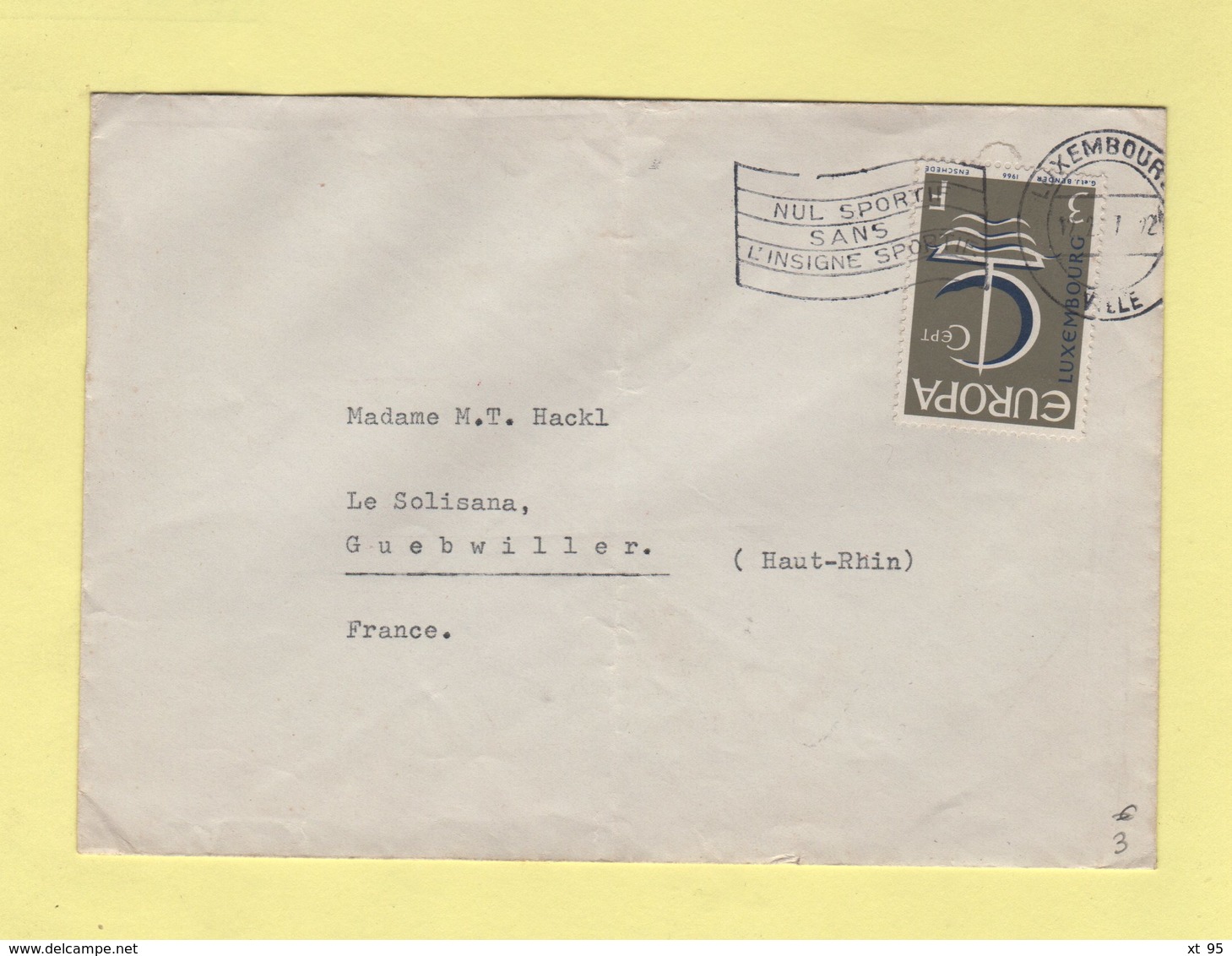 Luxembourg - Nul Sportif Sans L Insigne Sportif - 1967 - Europa - Lettre Destination France - Briefe U. Dokumente