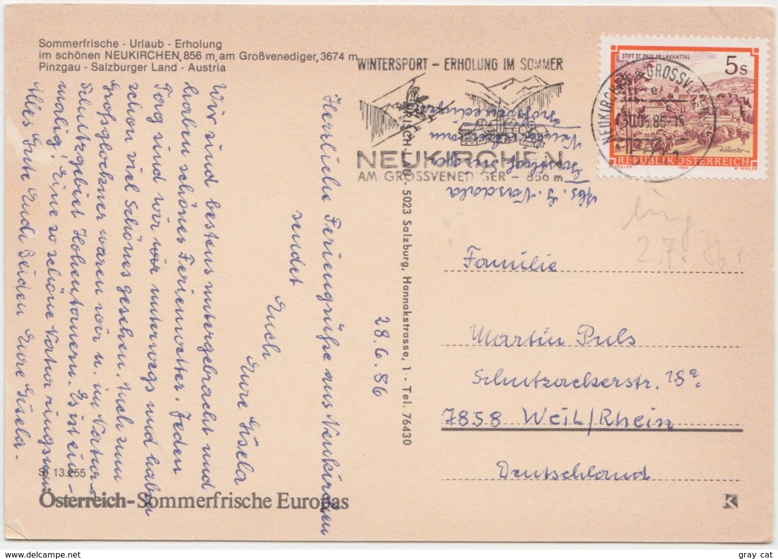 NEUKIRCHEN, Am Grossvenediger, Austria, 1986 Used Postcard [21776] - Neukirchen Am Grossvenediger