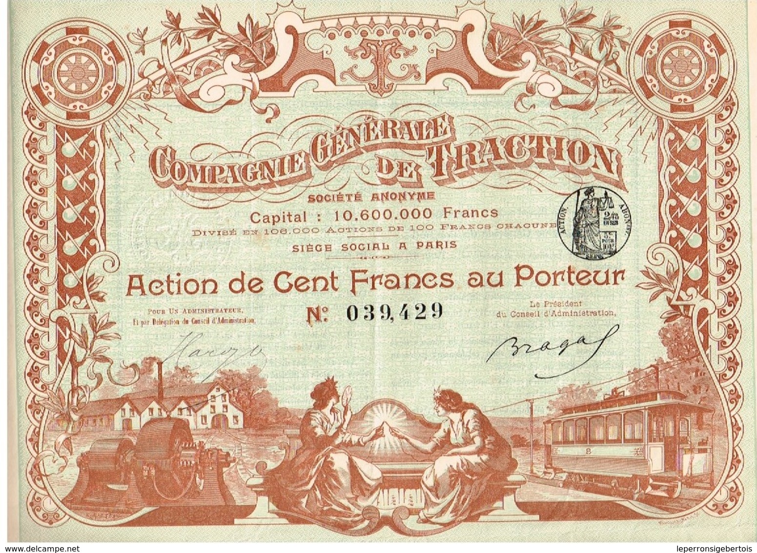Ancienne Action - Compagnie Générale De Traction  - Titre De 1902 - Déco - Imprimerie Chaix - Titre N°039429 - Chemin De Fer & Tramway