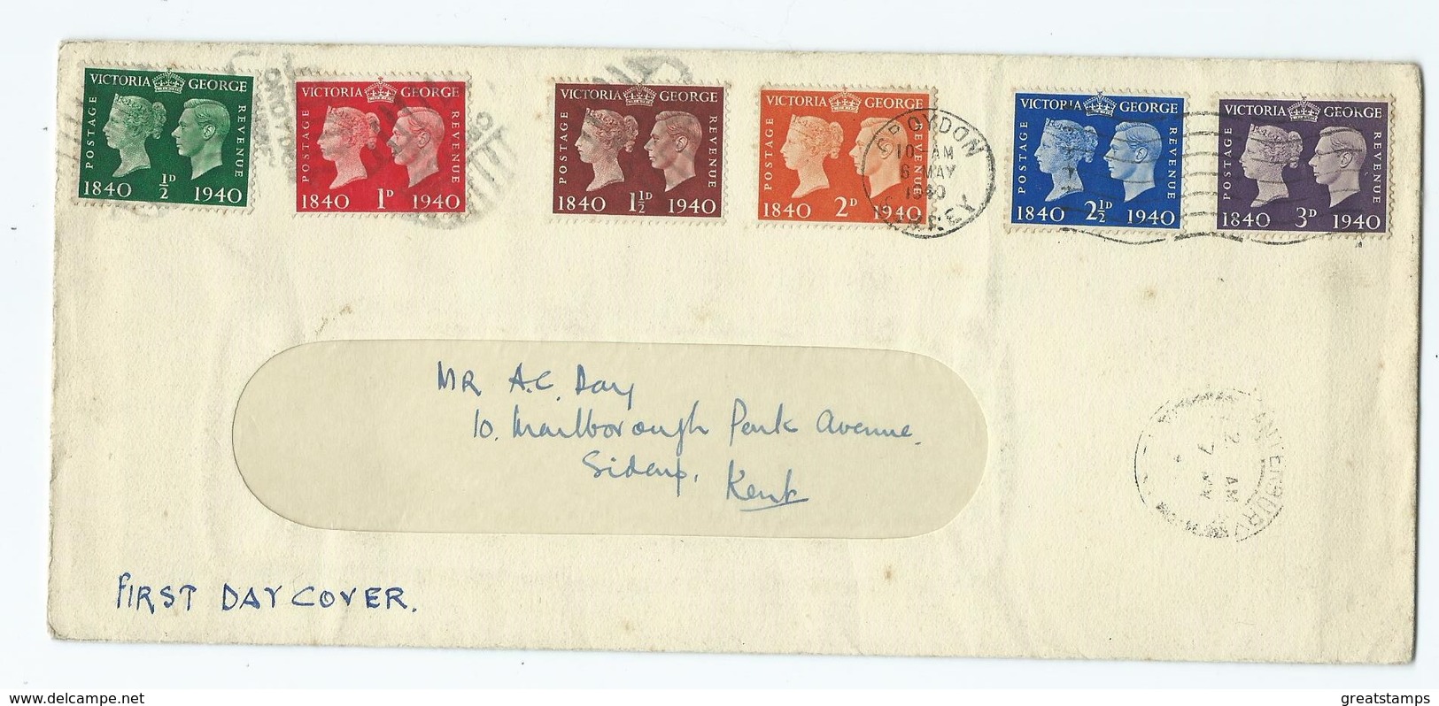 First Day Cover Plain 1940 Centennial Sg479 First Day Cover. - ....-1951 Pre Elizabeth II