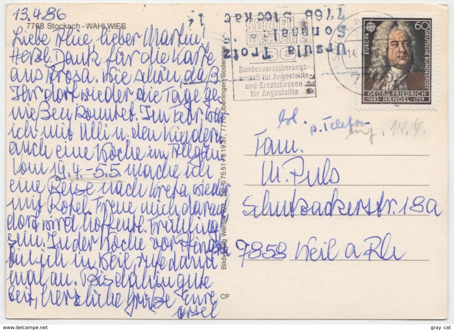 Stockach - WAHLWIES, Germany, 1986 Used Postcard [21785] - Stockach