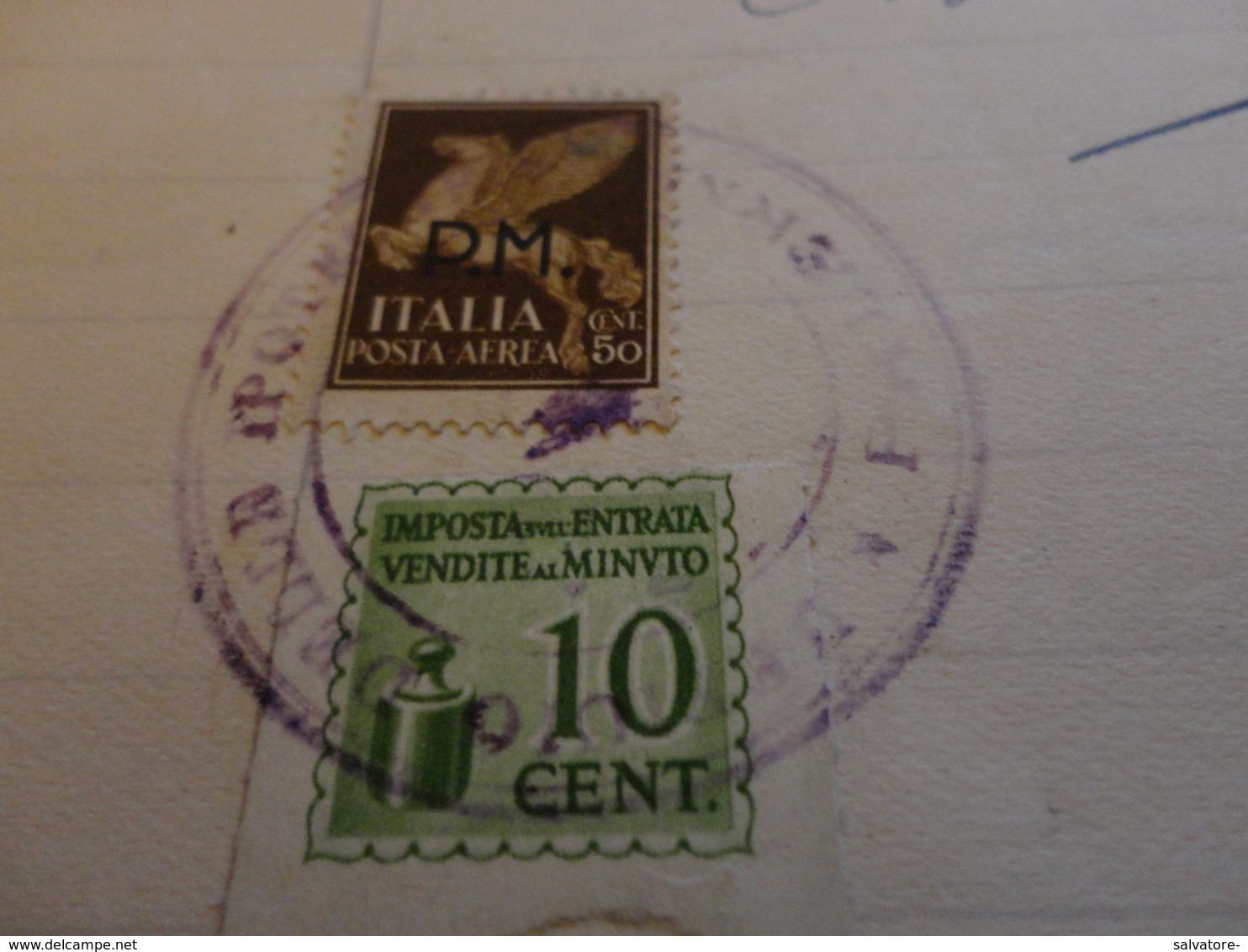 CARTA INTESTASTA LIRE 15 ISOLE JONIE CON 50 CENTESIMI POSTA AEREA CON SOPRASTAMPA POSTA MILITARE USATO COME FISCALE-1945 - Fiscaux