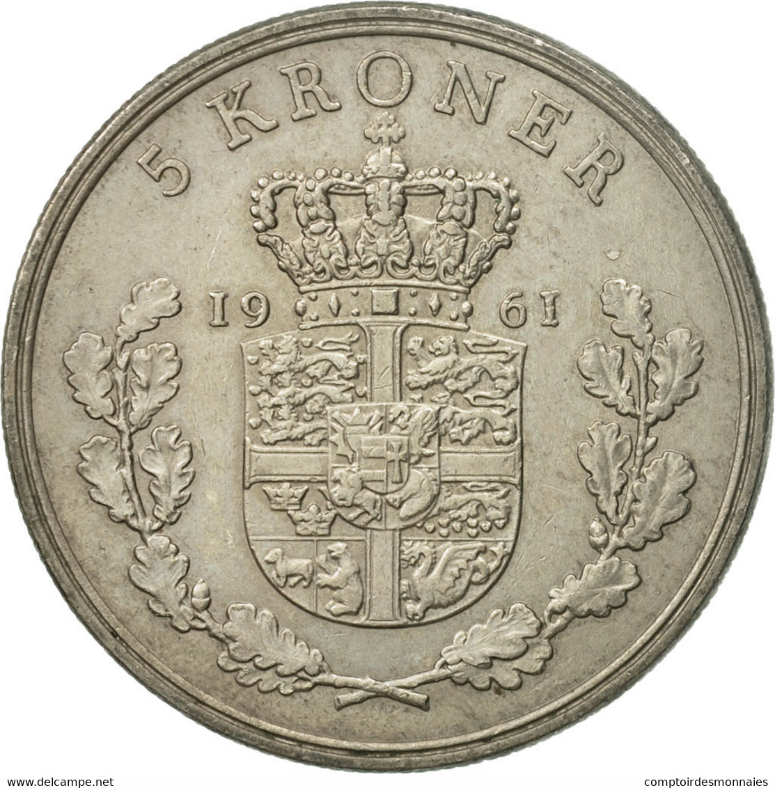 Monnaie, Danemark, Frederik IX, 5 Kroner, 1961, Copenhagen, TTB, Copper-nickel - Norvège