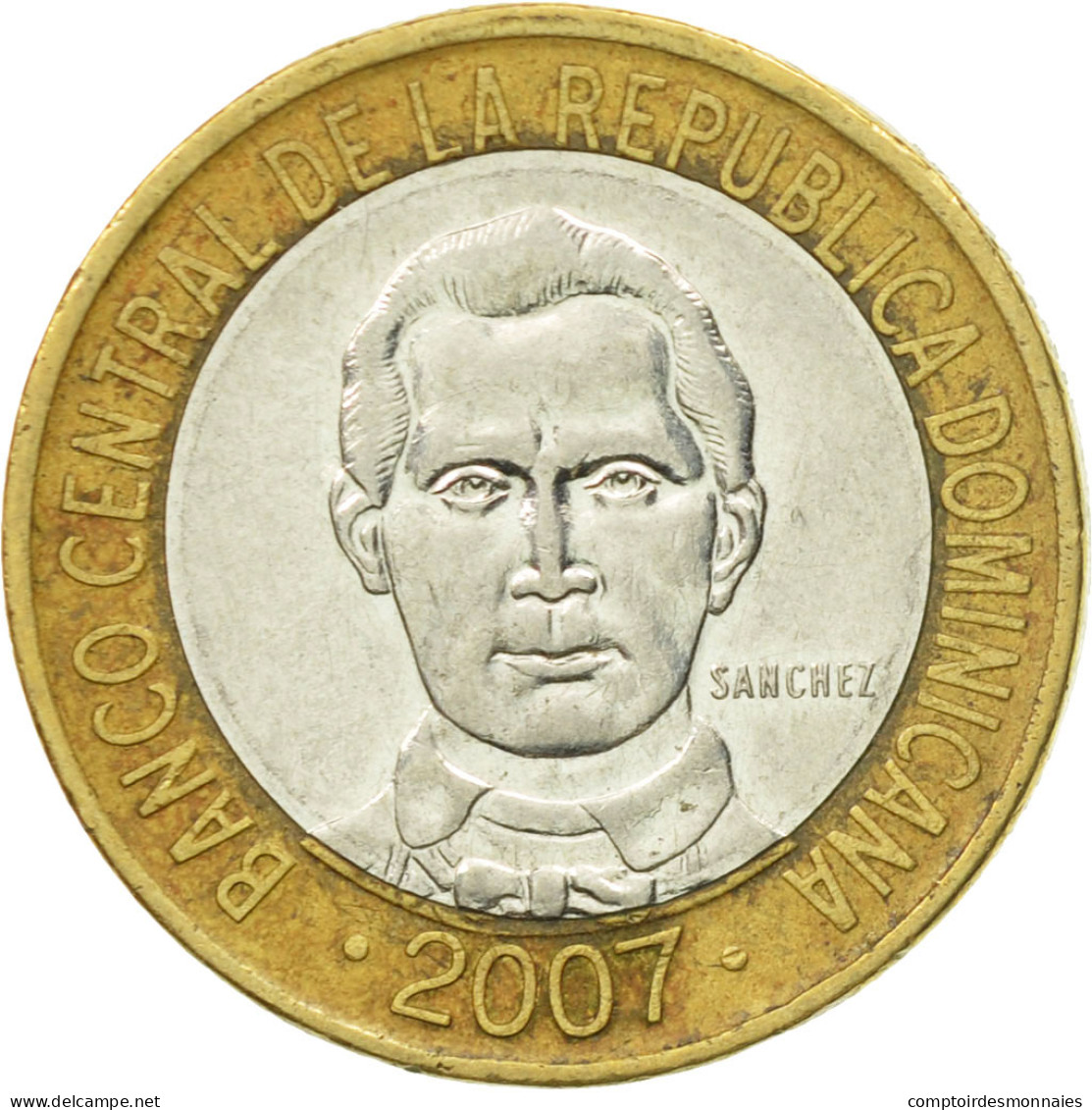 Monnaie, Dominican Republic, 5 Pesos, 2007, TB+, Bi-Metallic, KM:89 - Dominikanische Rep.