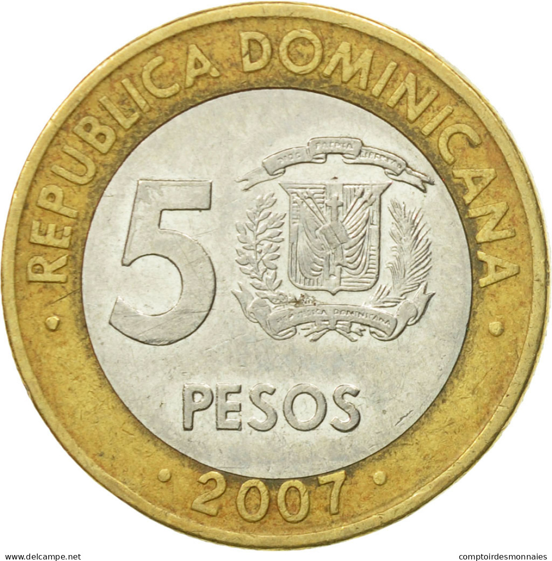 Monnaie, Dominican Republic, 5 Pesos, 2007, TB+, Bi-Metallic, KM:89 - Dominicaanse Republiek