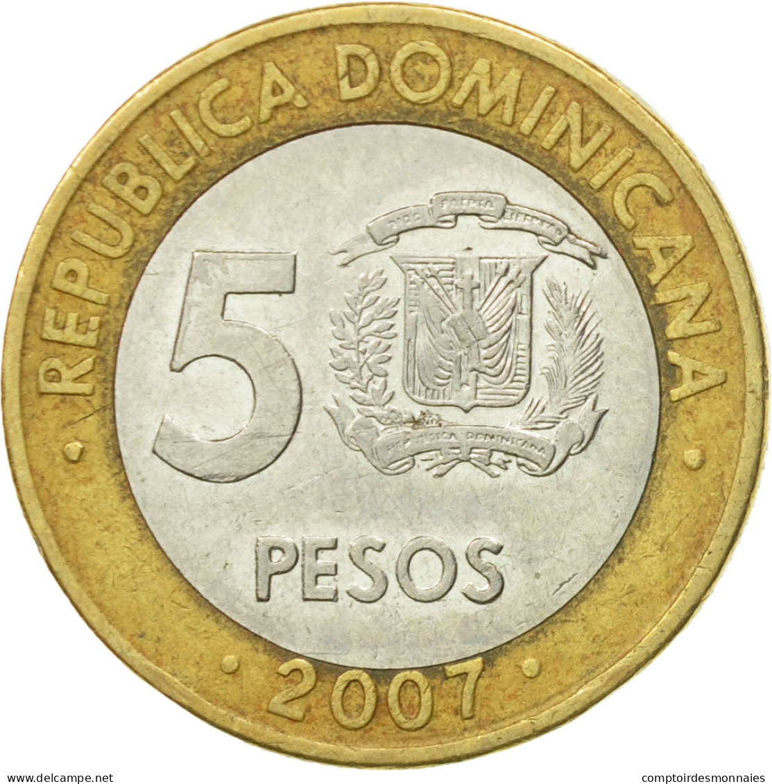 Monnaie, Dominican Republic, 5 Pesos, 2007, TB+, Bi-Metallic, KM:89 - Dominicaine