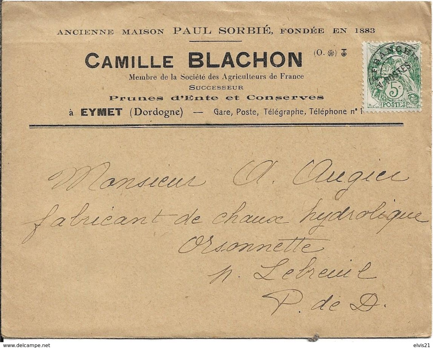 Tarif 1925 Prunes D' ENTE D' AGEN Camille Blachon à EYMET + Enveloppe - Alimentaire