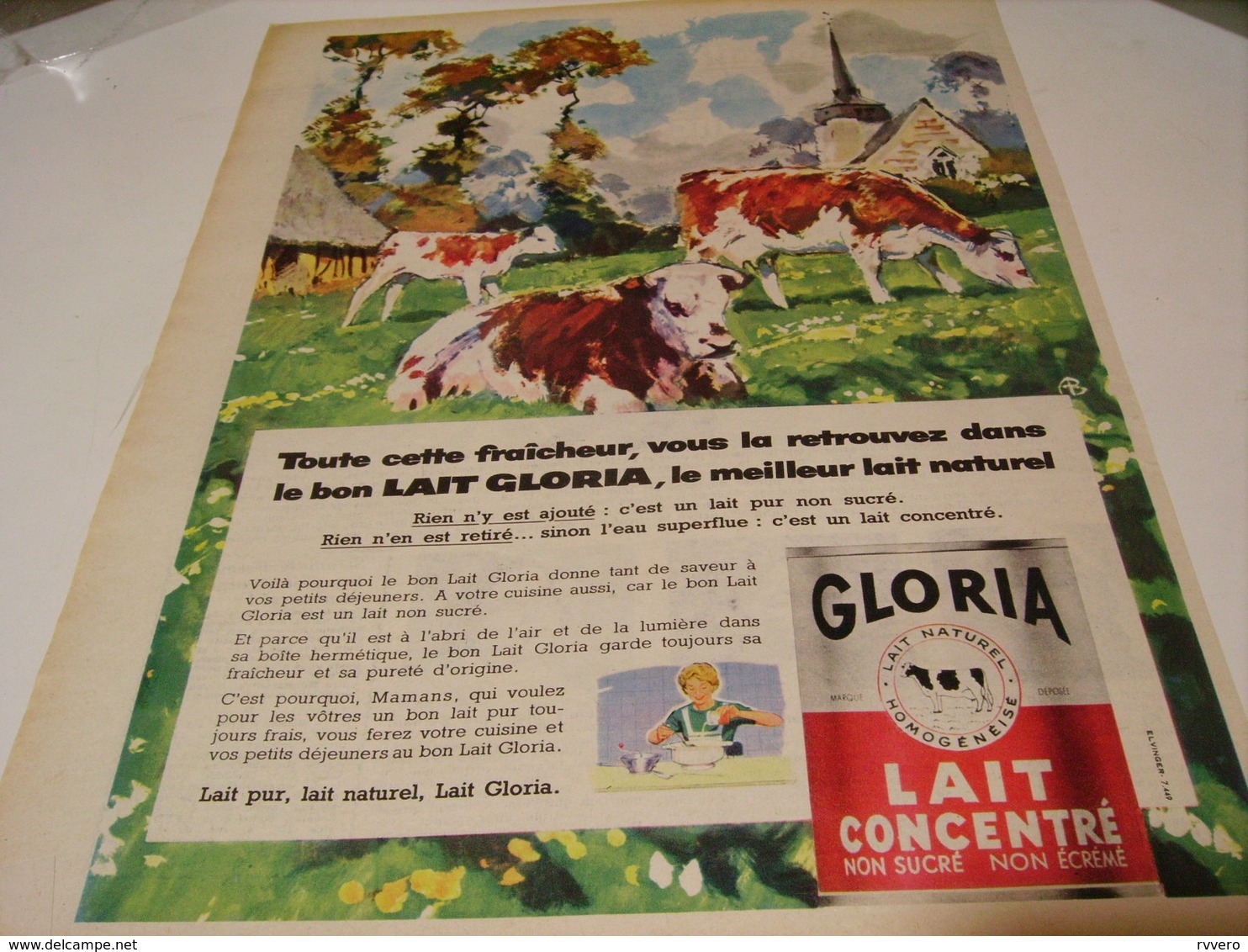 ANCIENNE  PUBLICITE  LAIT CONCENTRE GLORIA 1959 - Posters