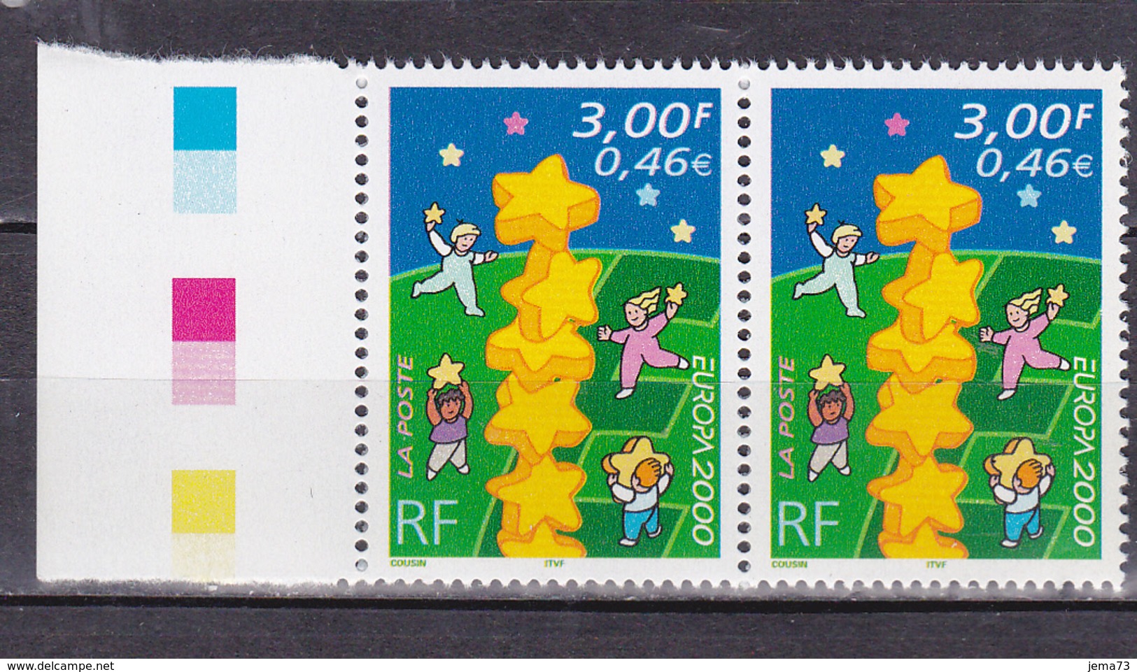 N° 3327 Europa 2000 Colonne D'étoiles Européennes Et Enfants: Une Paire De 2  Timbres Neuf Impeccable Sans Charnière - Ungebraucht