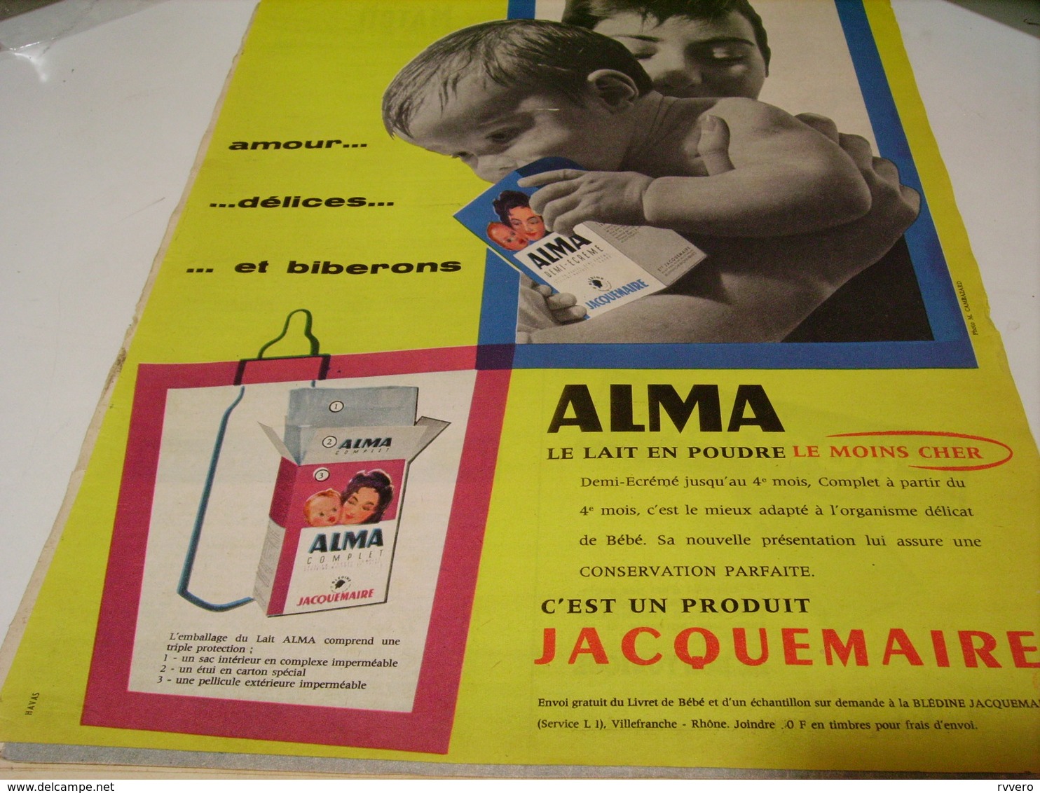 ANCIENNE AFFICHE  PUBLICITE LAIT ALMA DE JACQUEMAIRE 1959 - Publicités