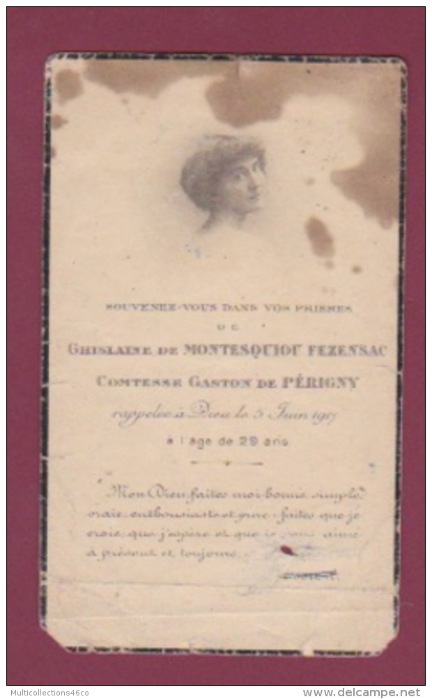 250818 - FAIRE PART DE DECES NOBLESSE ARISTOCRATIE Comtesse GASTON De PERIGNY G De MONTESQUIOU FEZENSAC 1917 - Obituary Notices